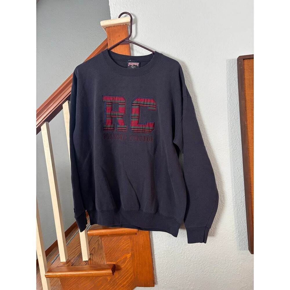 Roanoke college Virginia vintage sweatshirt L jansport USA navy blue plaid